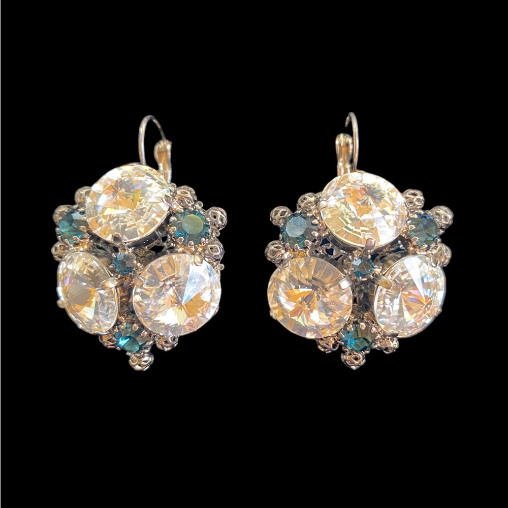 Italian Swarovski Sapphire Crystal Earrings Made in Florence